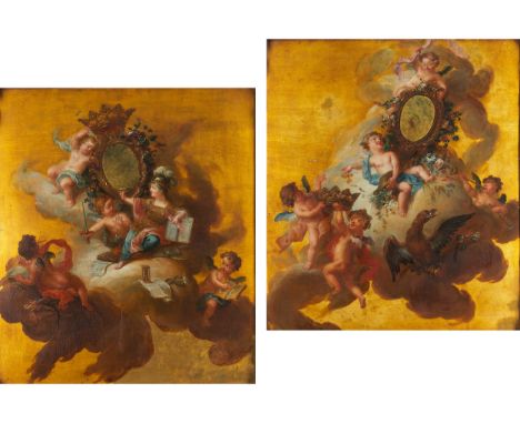 Charles André van Loo, 1705 Nizza – 1765 Paris, und WerkstattGemäldepaarMUSEALE GEMÄLDE EINER KÖNIGLICHEN HOCHZEITSKUTSCHE Öl