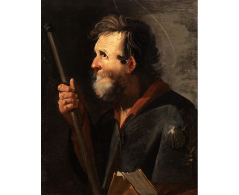 Dirck van Baburen, um 1594 Utrecht – 1624 ebenda, zug.PORTRAIT DES APOSTELS JACOBUS DER ÄLTEREÖl auf Leinwand. Doubliert.77 x