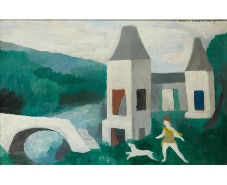Marie Laurencin, 1883 Paris – 1956 ebendaJEUNE SEIGNEUR DEVANT SON PALAIS, 1932Öl auf Leinwand.27,2 x 41,2 cm.Rechts oben sig