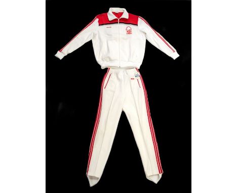 Nottingham Forest: An Adidas, Nottingham Forest tracksuit top and bottoms. Size 7. 1980s. Given to Jimmy Gordon, but appears 