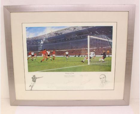 Football: A framed and glazed print, 'Heroes of '66' by Simon Smith, England 4 West Germany 2, 1966 World Cup Final, signed b