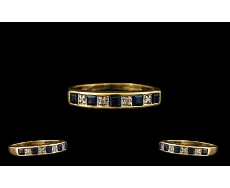 Ladies 9ct Gold Attractive Sapphire and Diamond Set Half Eternity Ring. Fully Hallmarked for 9.375. Ring Size - K. As New Con