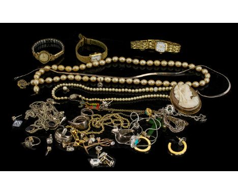 A Good Quantity of Costume Jewellery to include silver. Includes two sets of pearls, several cubic zirconia stud earrings, tw