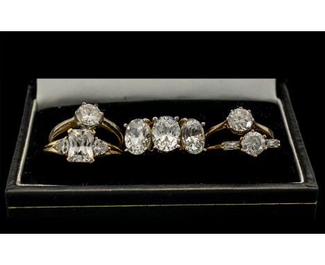 A Very Good Collection of Modern 9ct Gold CZ Set Dress Rings ( 5 ) Five In Total. All Rings are Fully Hallmarked for 9.375. V