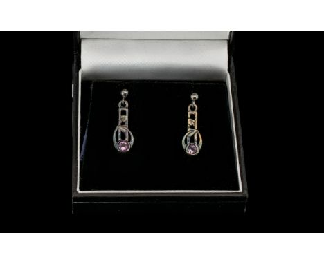 After Charles Rennie Mackintosh Silver And Crystal Set Drop Earrings Each fully hallmarked 925 for silver, of stylised ladder