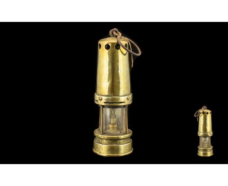 Early British Brass Miners Lamp with Rotating Base. Unmarked Except for No 2046, Good Example of Early 20th Century Miners La
