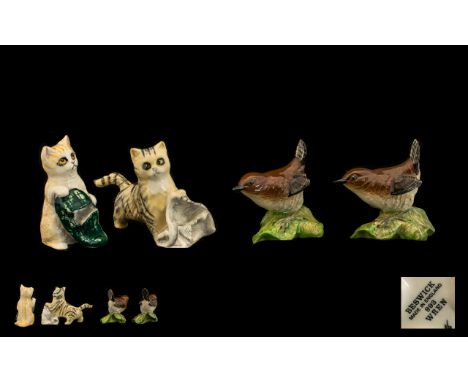 A Small Collection of Royal Doulton and Beswick Small Hand Painted Ceramic Figures ( 4 ) In Total. Comprises 1/ Kitten with S