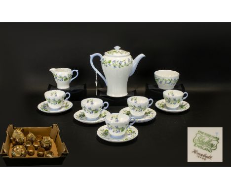 Shelley China Part Coffee Set 'Hairbell' design comprising of coffee pot, milk jug, sugar bowl and 5 cups and 6 saucers. Whit