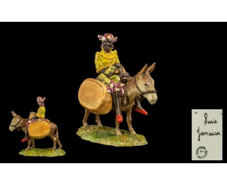 Beswick - Early Hand Painted Figure ' Susie Jamaica ' Riding a Donkey. Model Num 1347 &amp; Issued 1954 - 1975. Sculpture Gra