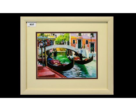 E. Anthony Orme 1945 ' Canal at Venice ' with Gondoliers, Pastel on Paper, Signed to Lower Right and Obverse. Mounted and Fra