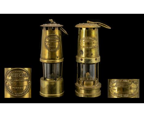 Thomas and Williams Early Brass Welsh Miners Lamp, Maker Aberdare Cambrian Type Under B. 10 Inches - 25 cm High + Eccles of M