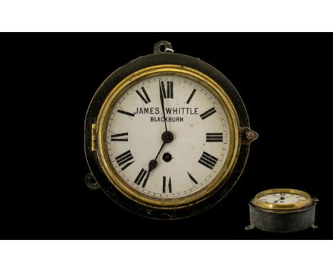 James Whittle Blackburn Key-wind Cast Iron and Brass Ships Clock. 7.5 Inches - 18.75 cm Diameter. Marked James Whittle, Black