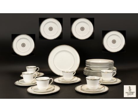 Royal Doulton New Romance Oxford Platinum Collection Part Tea Set. 34 Pieces In Total. Comprising, Cups, Plates, Bowls Etc. P