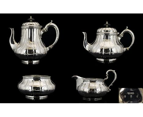 Garrards Of London Victorian Period Superb Quality Solid Silver Four Piece Tea Service Of Excellent design and form, comprisi