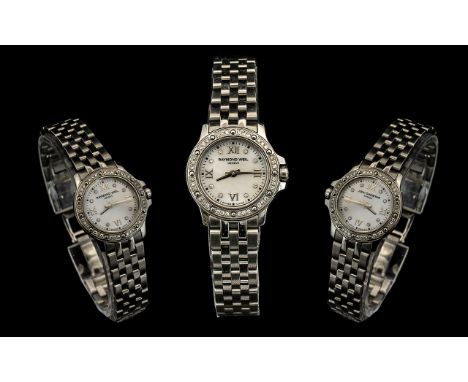 Raymond Weil - Tango Ladies Steel and Diamond Set Wrist  Watch, Features Diamond Set Bezel and Diamond Markers. Mother of Pea