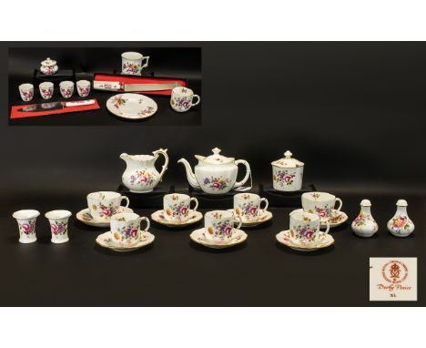 Royal Crown Derby - Fine Bone China Derby Posies. c.1970's. ( 30 ) Pieces In Total. Comprises 1 Bread Knife, 1 Cake Server, 6