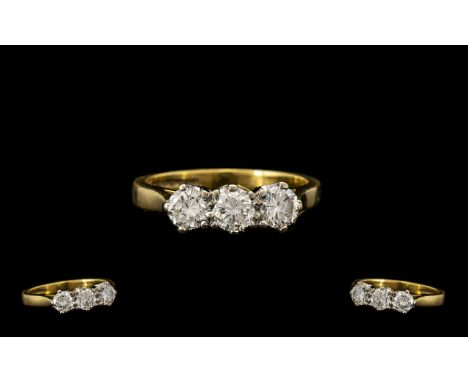 18ct Gold and Platinum Attractive and Quality 3 Stone Diamond Ring, The 3 Round Brilliant Cut Diamonds of Commercial White Co