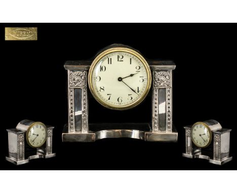Art Nouveau Period Impressive and Good Looking Silver Plated on Brass Swiss-made Mantel Clock with 8 Day Movement by Buren, F