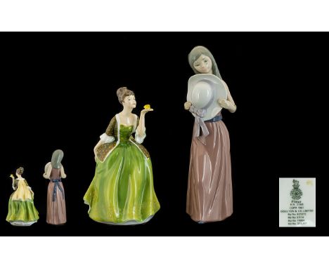 Lladro Porcelain Figures. Comprises 1/ ' Bashful ' Model No 5007. Issued 1978 - 1997. Height 9.75 Inches - 24 cm + A Pair of 