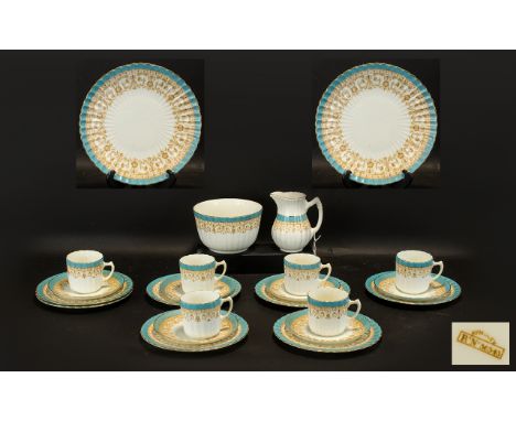 Aynsley Bone China Part Tea Set No. 36543, comprising:  6 Tea Cups, 12 Saucers, 11 sandwich/cake plates, two large sandwich/c