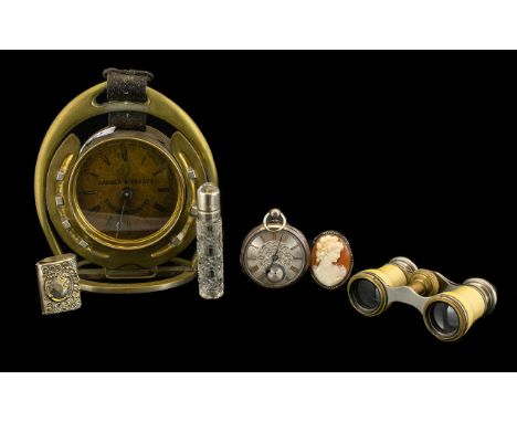 Small Collection of Vintage Items to include a Vanner &amp; Prest 'Stable Equisites' Clock with a horse shoe shape; a silver 