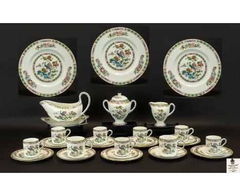 Wedgwood 'Kutani Crane' Bone China Part Tea/Dinner Service comprising a Gravy Boat and Stand, 6 Tea Cups, Saucers &amp; Side 