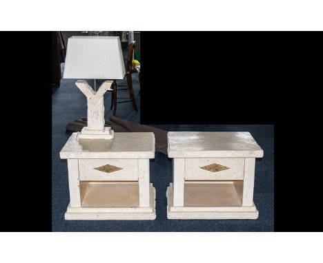 Modern Marble Effect Pair of Bedside Cabinets/Side Tables, classically attractive dappled marble-effect finish together with 