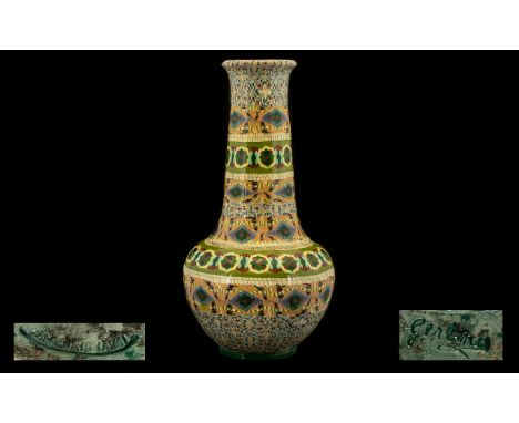 Jean Gerbino 1876 - 1966 - Wonderful Quality Signed Large and Impressing Micro Mosaic Tall Vase Made for Vallauris. c.1930's.