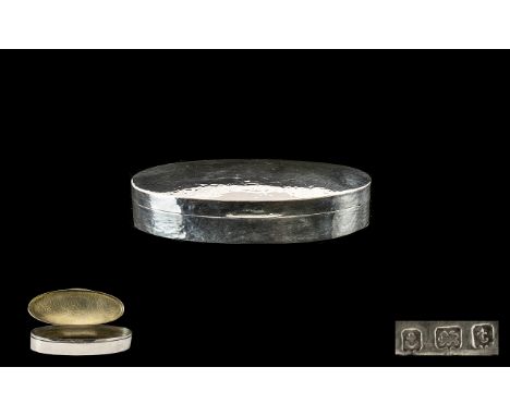 George V Planished Silver - Well Made Elongated Oval Shaped Hinged and Lidded Trinket Box of Very Pleasing Form. Hallmark Bir
