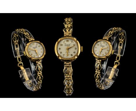 Everite - Incabloc 9ct Gold Mechanical 17 Jewels Wrist Watch with Attached Rolled Gold Fancy Bracelet. c.1950's. All Aspects 