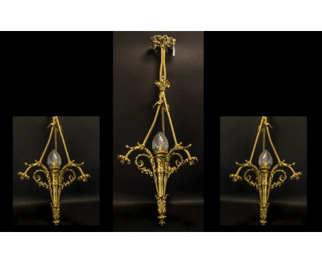 Early 20th Century French Light Fitting. Centre bulb with three branch candle bulb holders.  Large ornate French light fittin