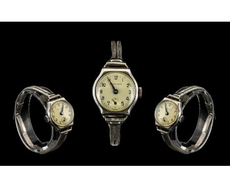 Garrards - Ladies Mechanical Silver Wrist Watch with Integral Double Rope Strap From the 1950's. Hallmark Birmingham 1957. At