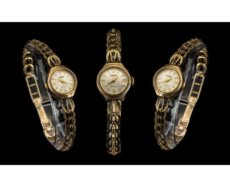 Roamer - Incabloc Ladies 9ct Gold Mechanical Wrist Watch with Fancy Ornate 9ct Gold Bracelet. Both Watch Case and Strap Fully