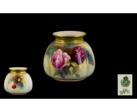 Royal Worcester Hand Painted Small ' Roses ' Vase. Date 1909 &amp; Shape 158. Height 3.25 Inches - 8.25 cm. Please See Photo,