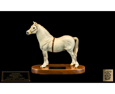 Beswick Horse Figure ' Champion ' Connoisseur Model - Welsh Mountain Pony, Gredington Simunt 3614, Raised on an Oval Wooden D