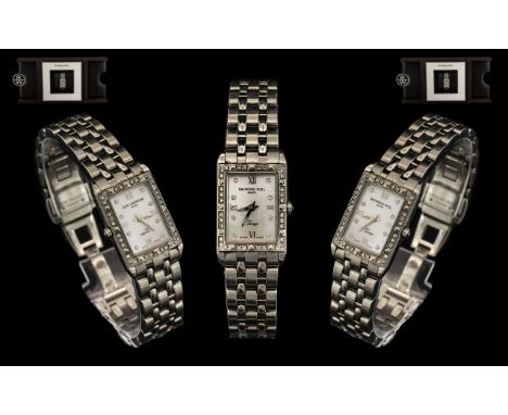 Raymond Weil Ladies Tango 5971 - STS - 00995 Steel Set with Diamonds - Quartz Movement Wrist Watch. Features a Mother of Pear