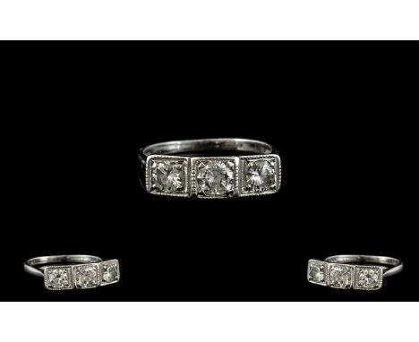 18ct White Gold Superb 3 Stone Diamond Dress Ring, The Round Brilliant Cut Diamonds of Top Colour with Great Sparkle. Est Dia