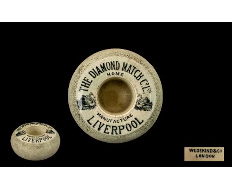 Wedekind &amp; Co of London Early 20th Century Ceramic Match Holder and Striker, Advertising The Diamond Match Co, Liverpool.