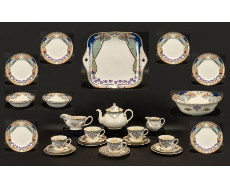 Liberty of London 'Ianthe' Mason Ironstone Pottery Part Set.  Comprises: Teapot; Milk Jug; four small and two large teacups; 