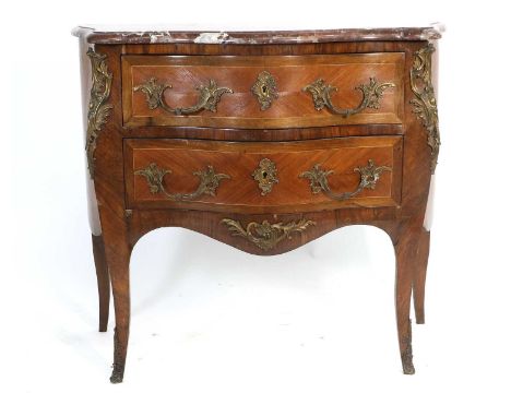 A Late 19th Century French Kingwood, Rosewood and Gilt-Metal-Mounted Commode, in Louis XV style, of serpentine-shape form wit
