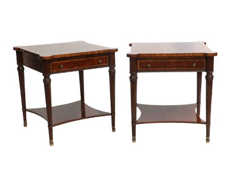 A Pair of Reproduction Mahogany and Crossbanded Lamp Tables, possibly by Maitland &amp; Smith, with a single oak-lined frieze