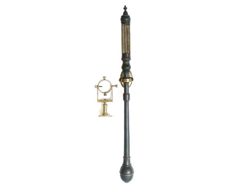 A "Ships" Type Stick Barometer, signed Antoni Molinari Kiobenhavn, 19th Century, green and gilt finished painted case conceal