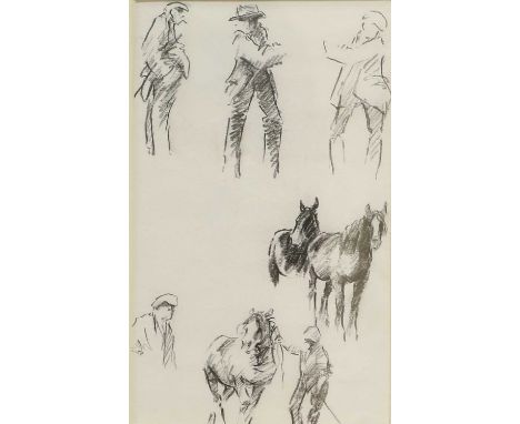 Brian Irving (1931-2013)  Dalesmen and working horses, c.1960s Charcoal, together with a further sketch in the same hand depi