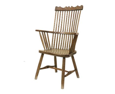 An Ash Comb-Back Windsor Armchair, late 18th/early 19th century, with traces of green paint, the double spindle back support,
