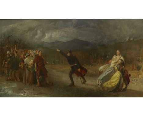 British School (19th Century) The quieting of a revolt during the Napoleonic wars Oil on canvas, 93.5cm by 168cmA mid-20th ce