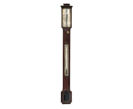 A Mahogany Bow Fronted Stick Barometer, Signed J.Newman 122 Regent Street, London, Circa 1820, single vernier silvered dial s