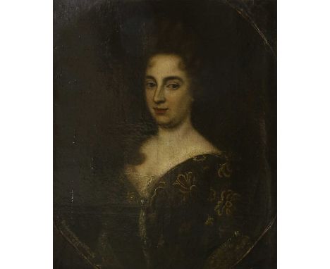 British School (17th century)Portrait of a lady, Barbara (Widman) O'Reilly (according to inscription), half length, in a feig