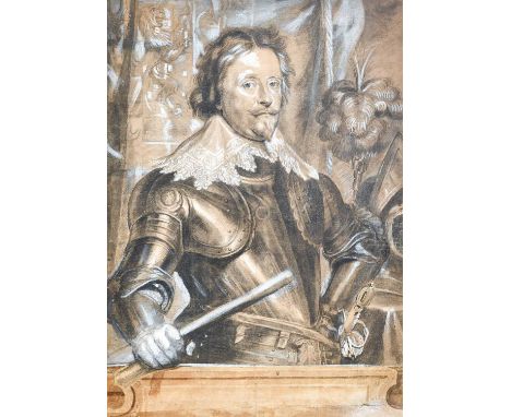 Manner of Sir Anthony Van Dyck (1599-1641) FlemishPortrait of a man wearing armour, three-quarter length, and holding a baton