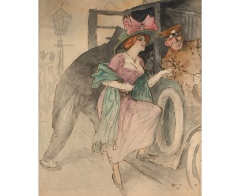 William Strang RA (1859-1921) Scottish"After the Performance"Signed and dated 1911, mixed media, 36cm by 30cm Provenance: Lyo