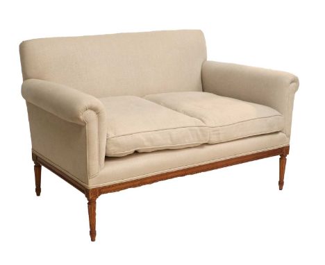 A Late 19th Century French Beech or Walnut Framed Two-Seater Sofa, late 19th century, recovered in cream cotton fabric, with 